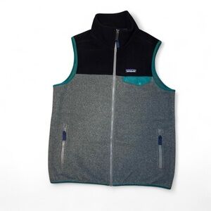 Patagonia VTG 00s Men’s Synchilla Snap Grey & Black Zip-Up Fleece Vest — MEDIUM